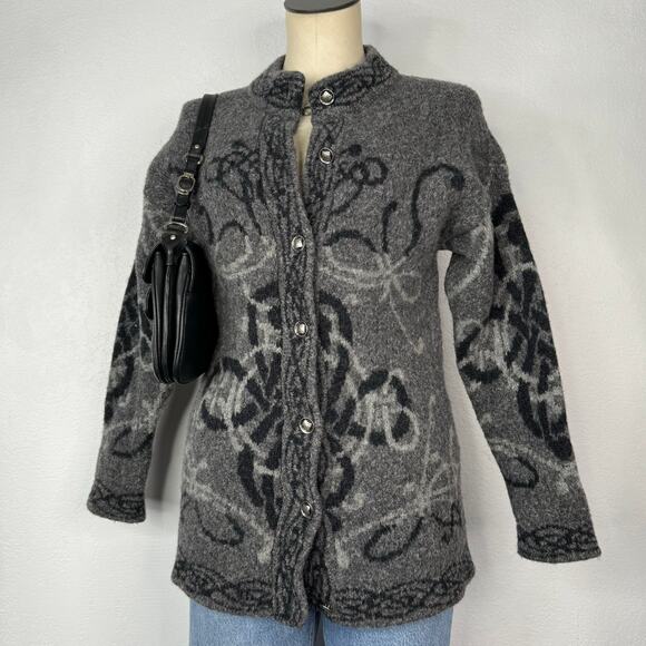 HARLEY OF SCOTLAND Womens Wool Blend Gray Black Button Cardigan Sweater - Picture 1 of 10